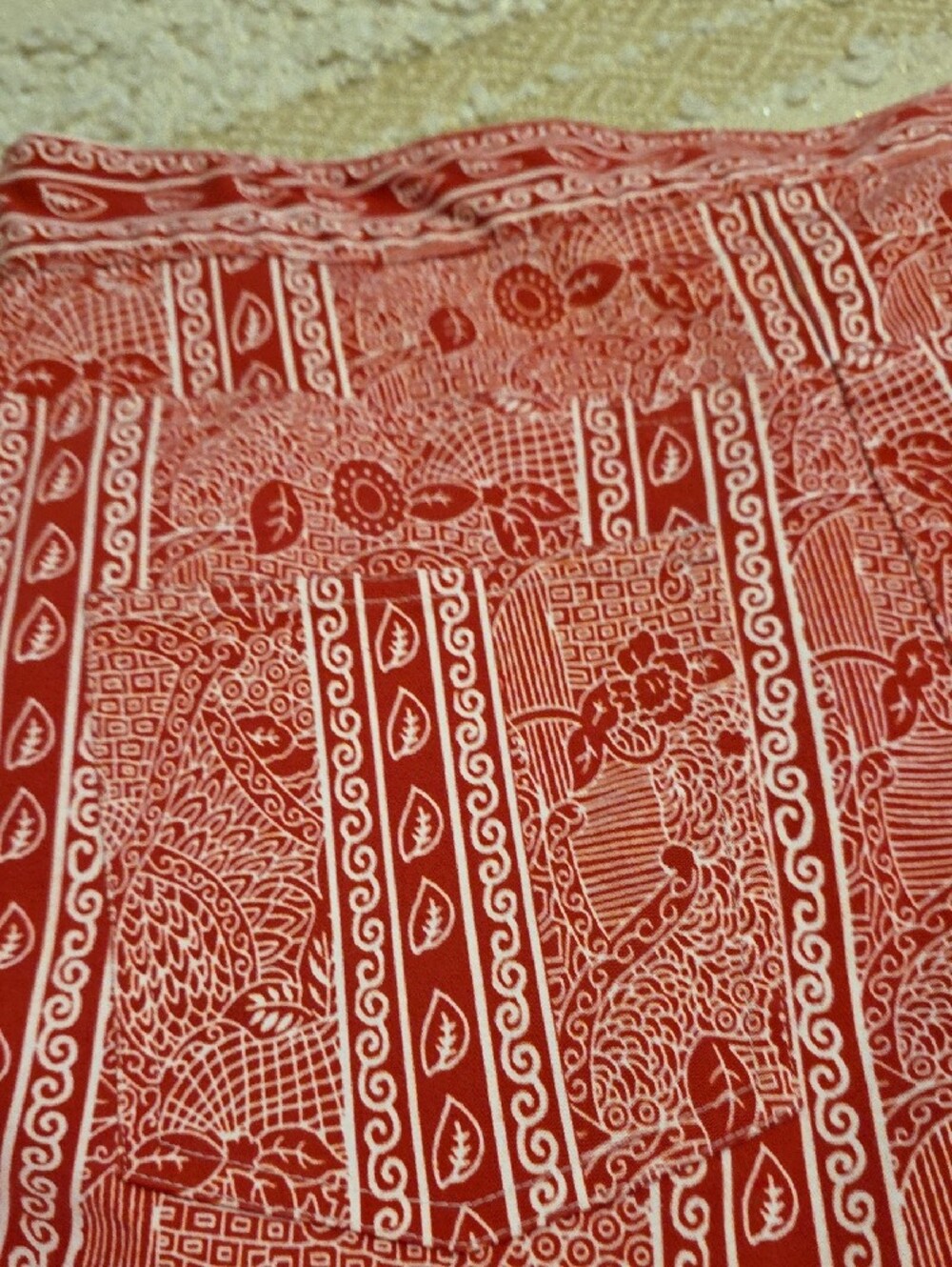 Printed Wide-Leg Cotton Pants in Pinky Red White Floral Paisley Medium (S) - Picture 9 of 12